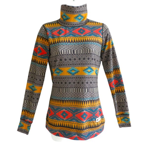 Burton Dayride Midweight Long Neck Thermal Aztec Pullover Top Cuff Thumb Hole XS - Picture 1 of 10
